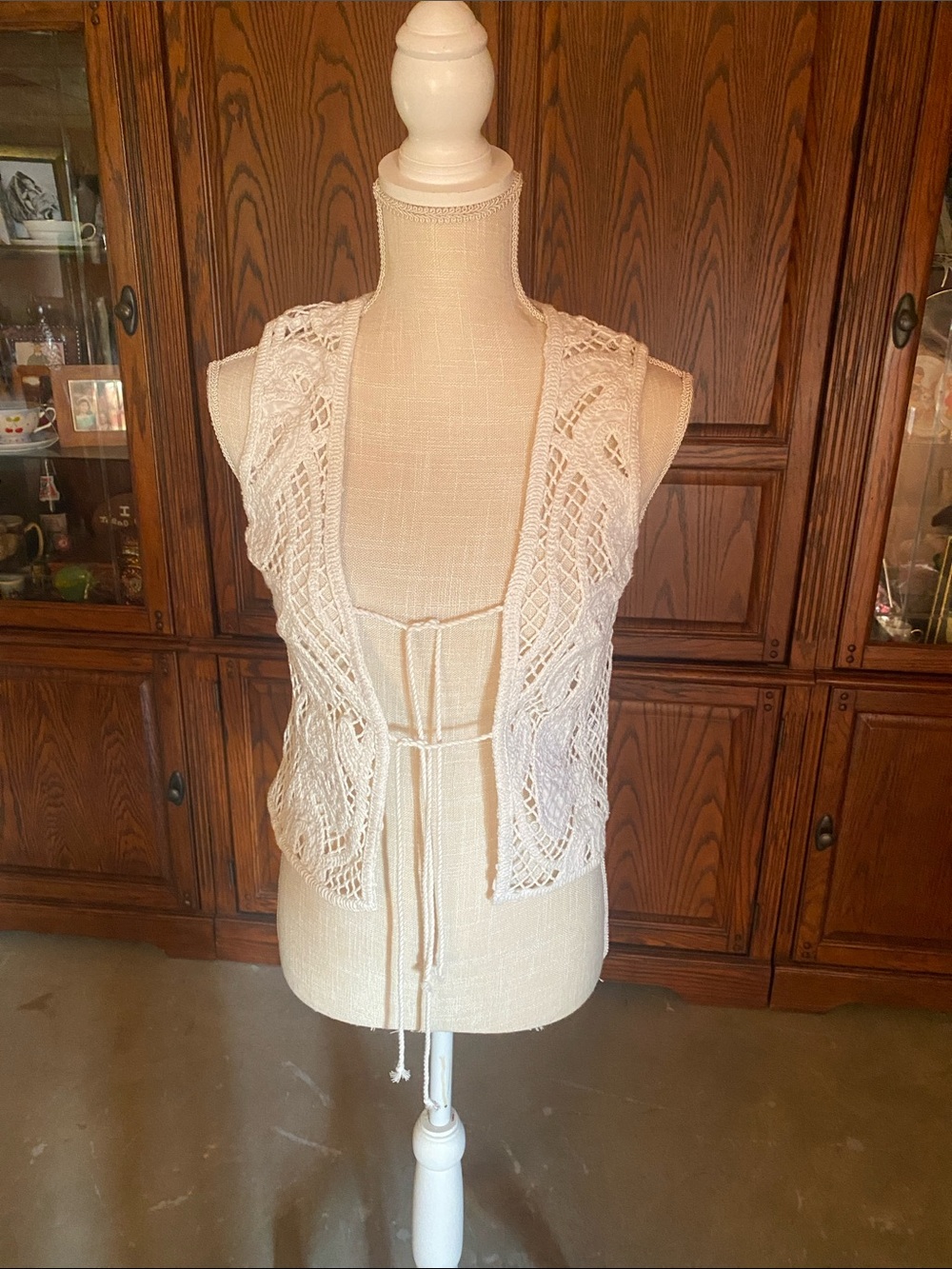 Crochet Open Front Vest in Cream